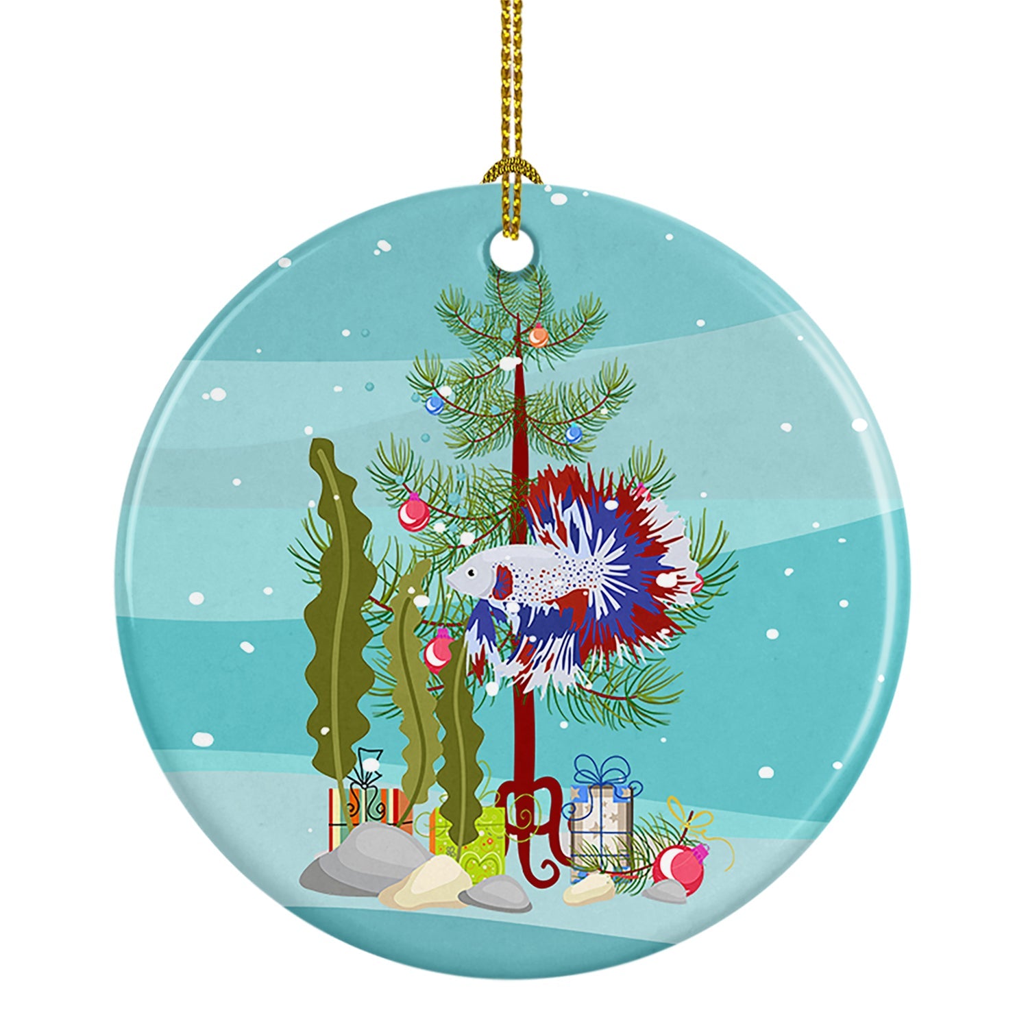 Comb Tail Betta Merry Christmas Ceramic Ornament