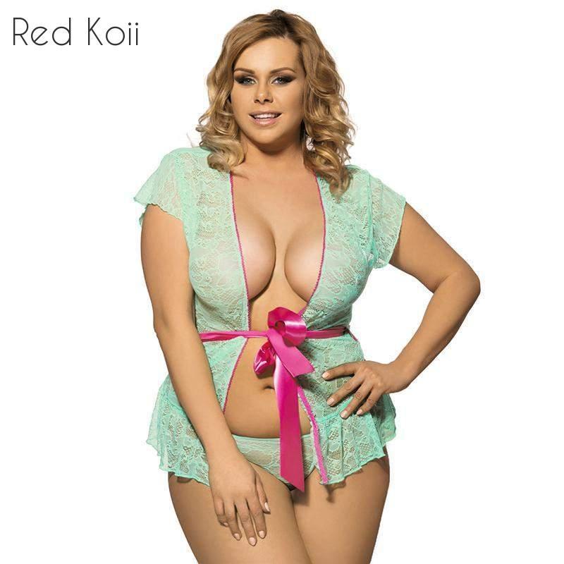 Lace Deep V Neck Lingerie and Sexy Nightgown Plus Size