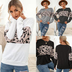 Leopard Print Pullover Round Neck Contrast Sweatshirt | Streetwear