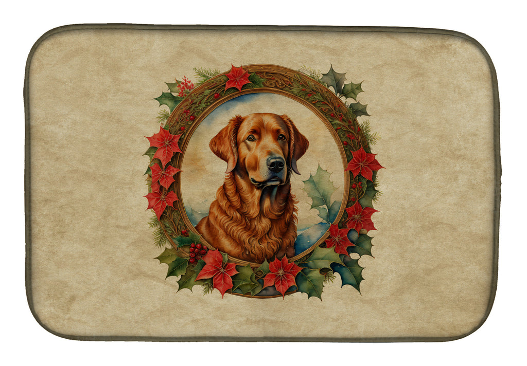 Chesapeake Bay Retriever Christmas Flowers Dish Drying Mat
