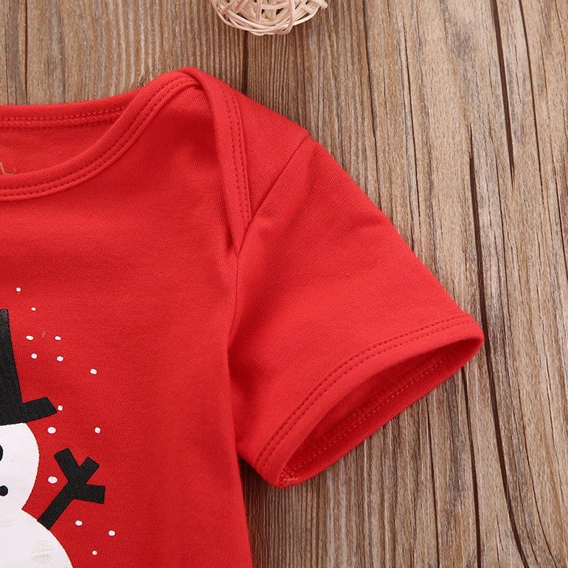 Christmas Baby Onesie with Triangle Design and Snowman