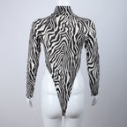 Ins Sexy Zebra Print Bodysuit with High Neck