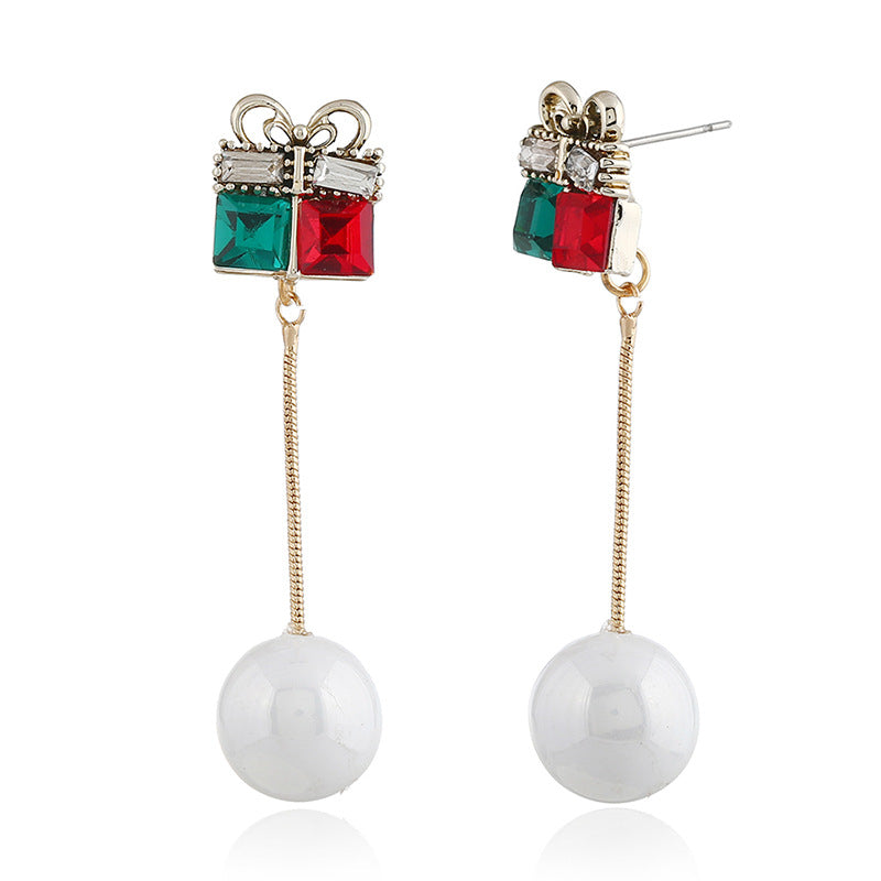 Christmas Pearl Earrings with Gift Box Pendant