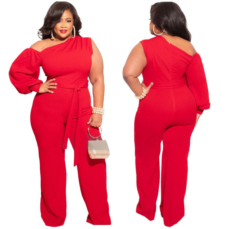Summer Autumn Women's One Sleeve Jumpsuit Bodysuit 4XL
