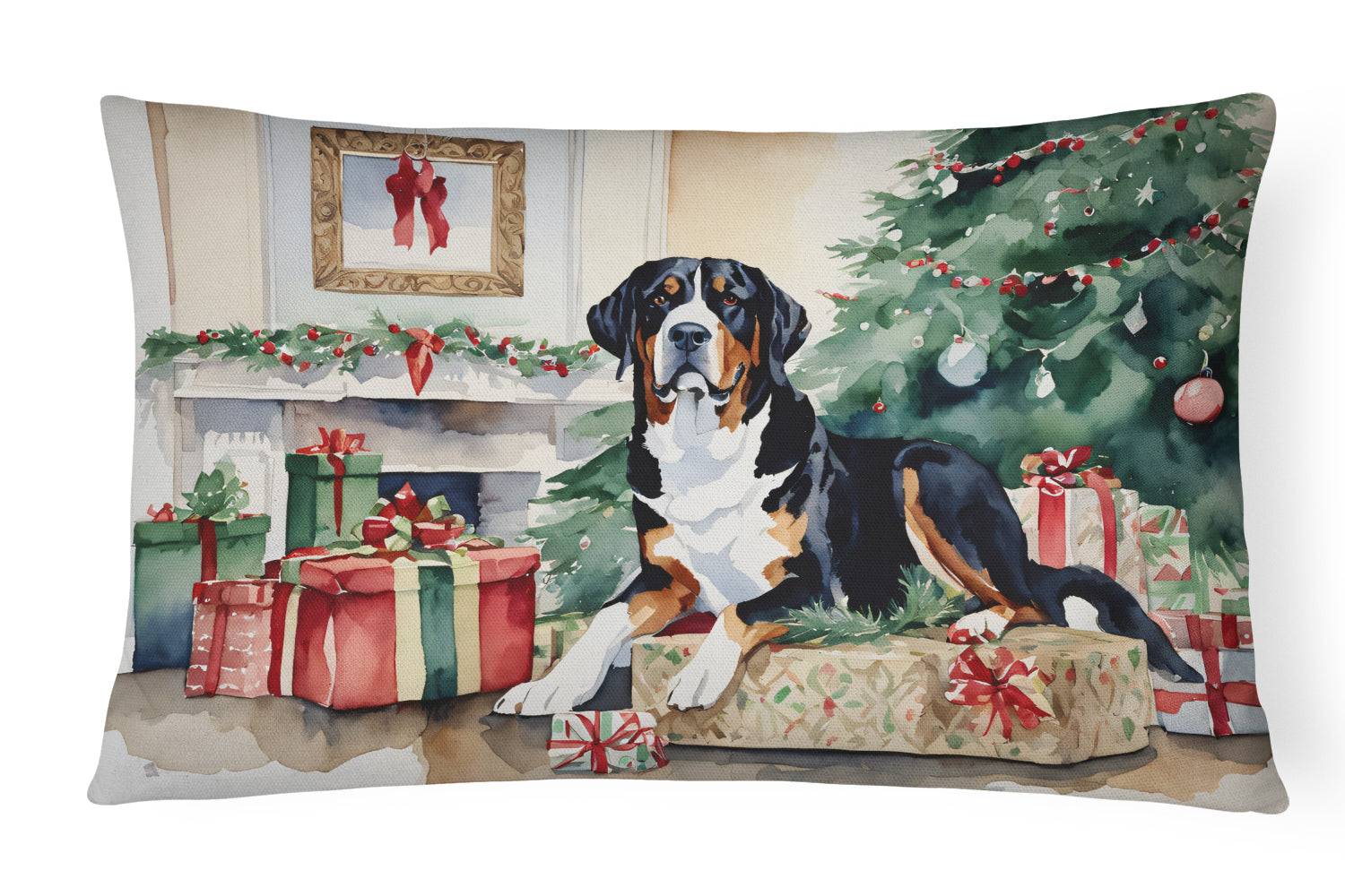 Greater Swiss Mountain Dog Cozy Christmas Throw Pillow