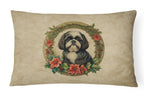 Shih Tzu Christmas Flowers Throw Pillow