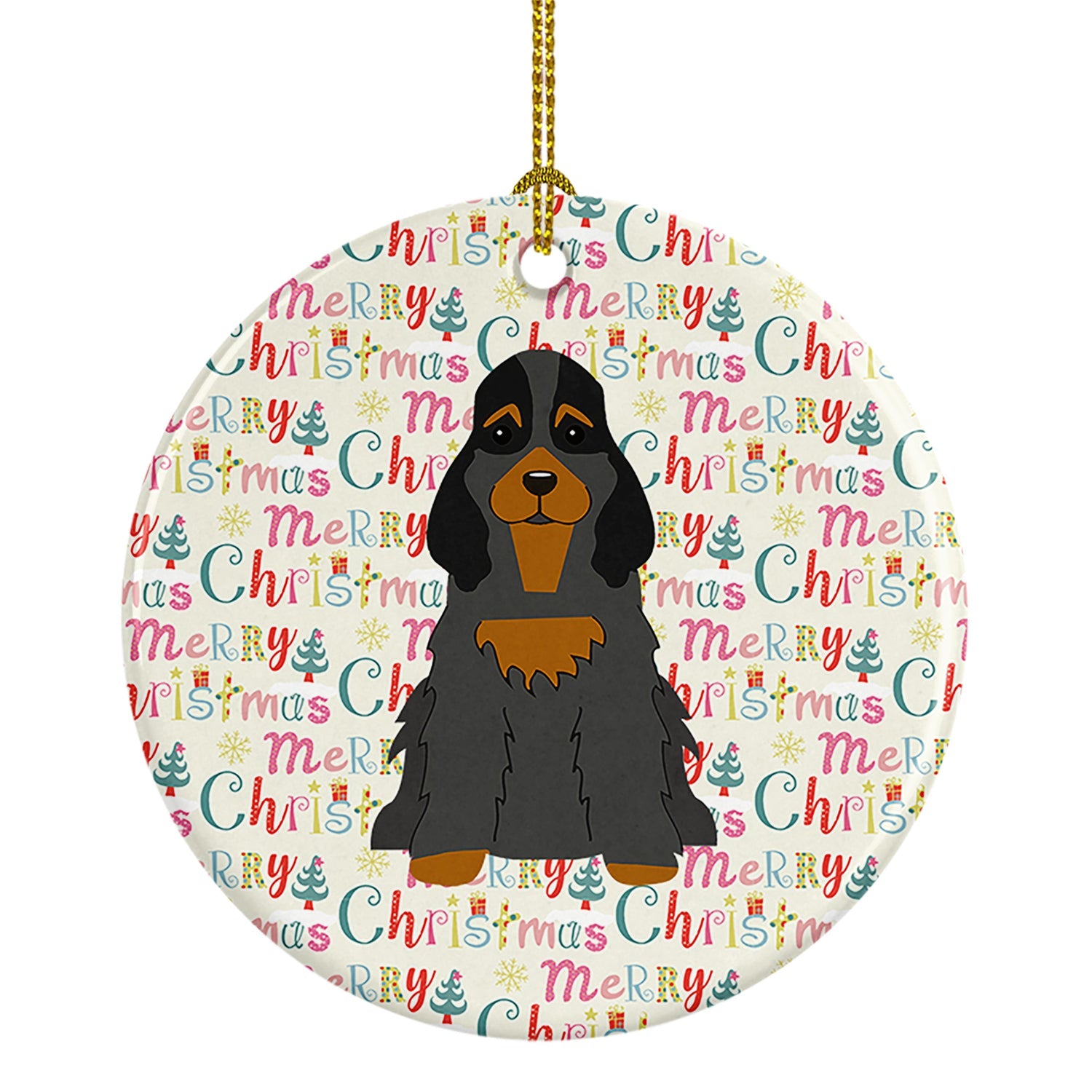Merry Christmas Cocker Spaniel Black Tan Ceramic Ornament