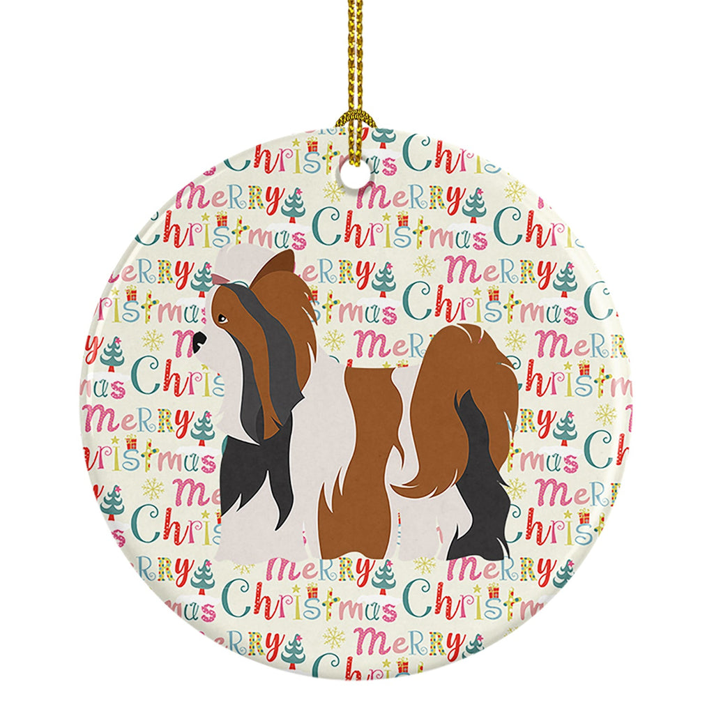 Biewer Terrier Merry Christmas Ceramic Ornament