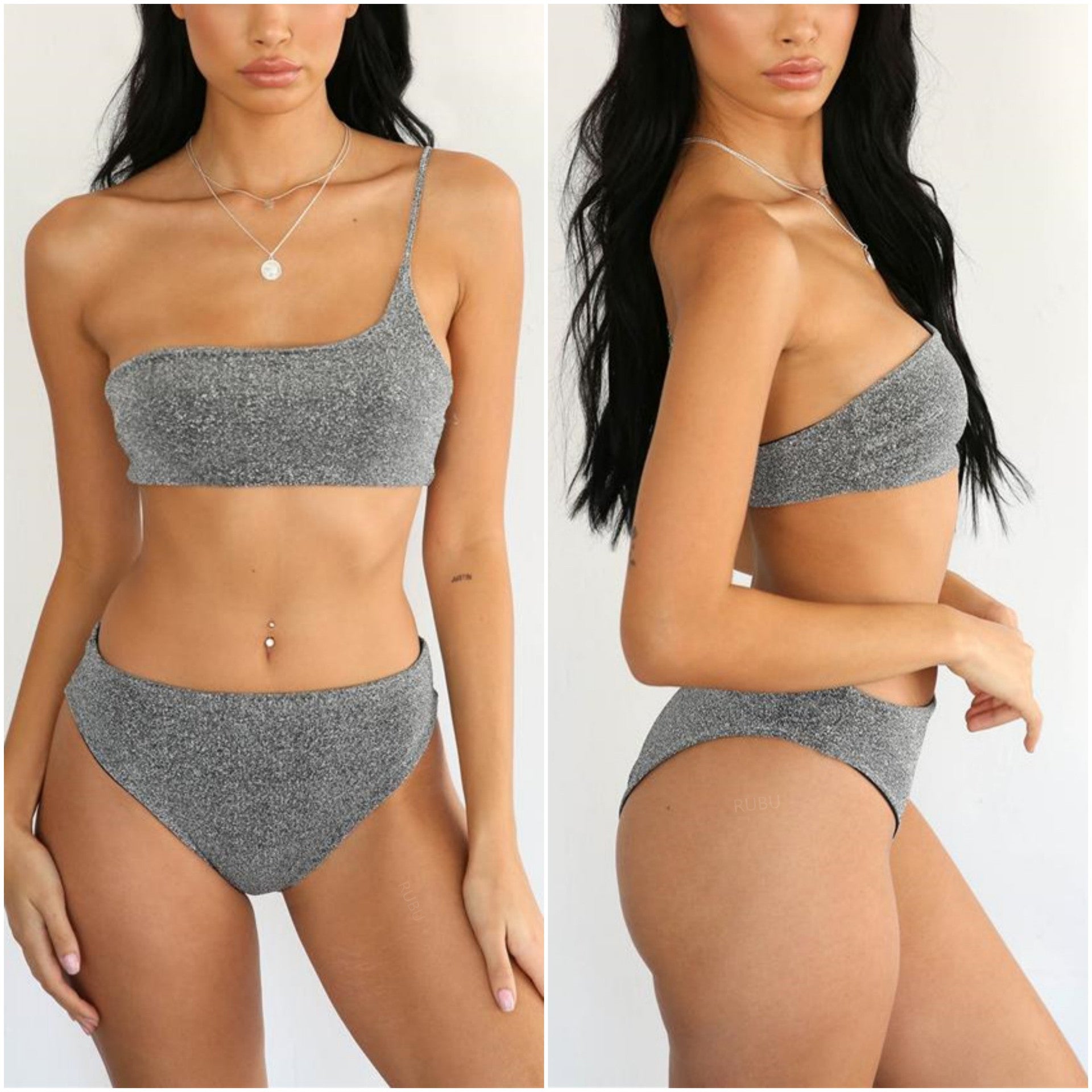 2019 Women's One-Shoulder Metallic Bikini Swimsuit 9182