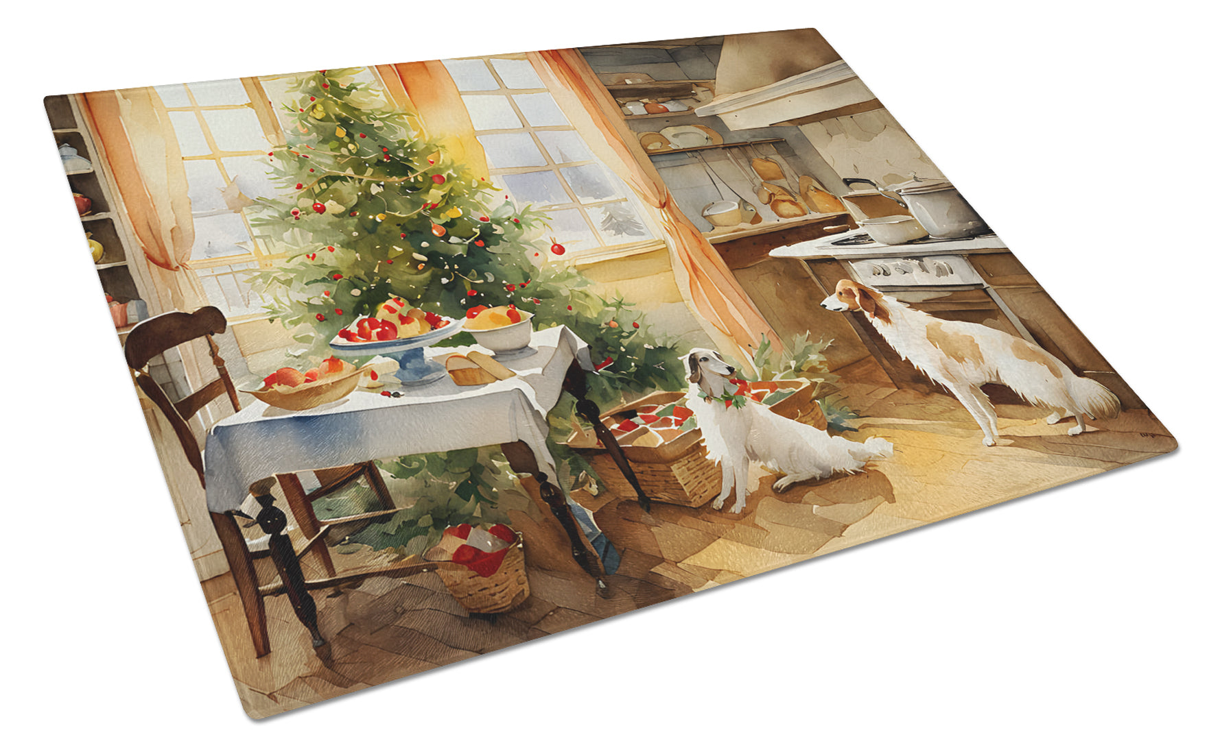 Borzoi Christmas Cookies Glass Cutting Board