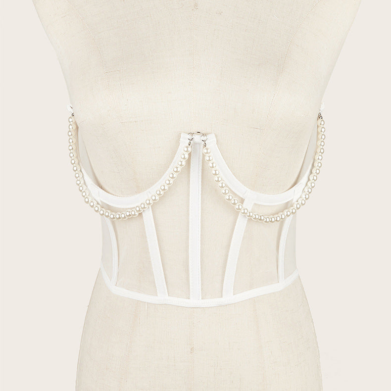 European Style Pearl Chain Vest with Corset Design