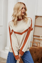 Loose Women's Color Matching Pullover Sweater Top | Streetwear
