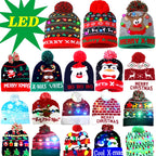 New Style! LED Christmas Hat Beanie Light up Illuminate Warm Hat 48 Patterns New Year Snowman Sweater Hat Christmas Decorations | Embroidered Cap
