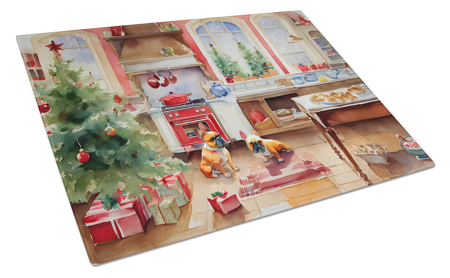 French Bulldog Christmas Cookies Glass Cutting Board