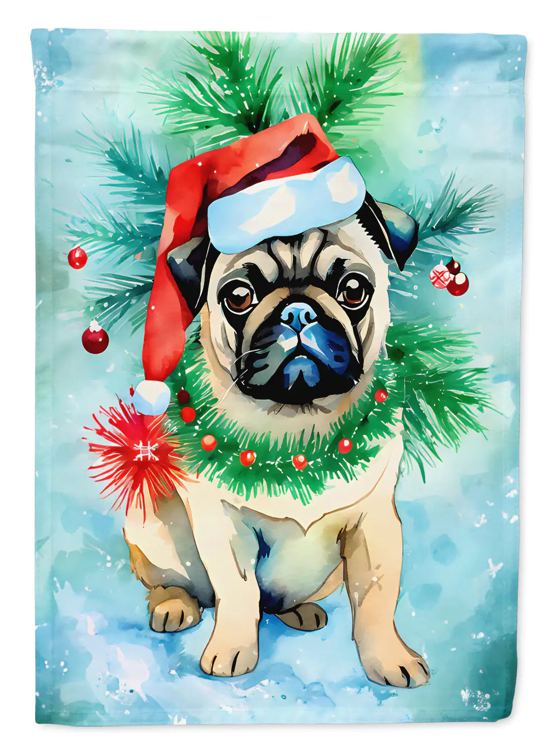 Pug Christmas House Flag