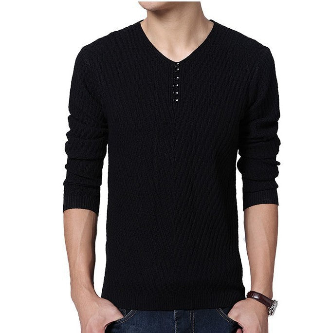 Men's Solid Color V Neck Slim Fit Pullover Sweater | Streetwear