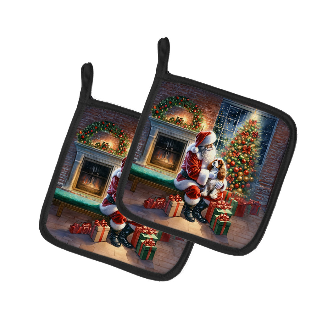 Cavalier Spaniel and Santa Claus Pair of Pot Holders