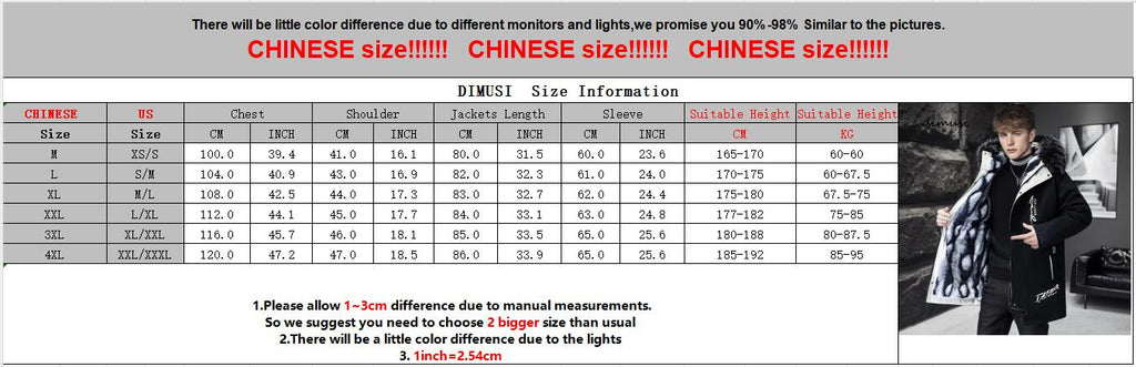 DIMUSI Men's Winter Long Jacket with Classic Fur Lining