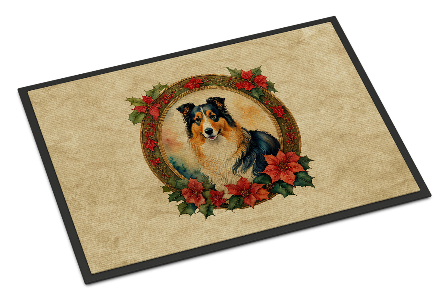 Collie Christmas Flowers Doormat