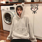 Bear Ears Hooded Fleece Sweater in Lamb Wool