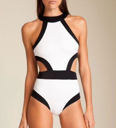 Black and White Color Block Sexy Cutout One-Piece Bikini