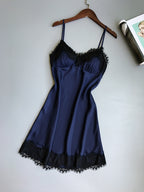 Silk Lace Trim V-Neck Nightgown with Cups (Summer)