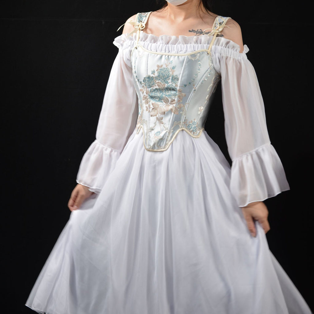 European Style Floral Embroidery Corset Top