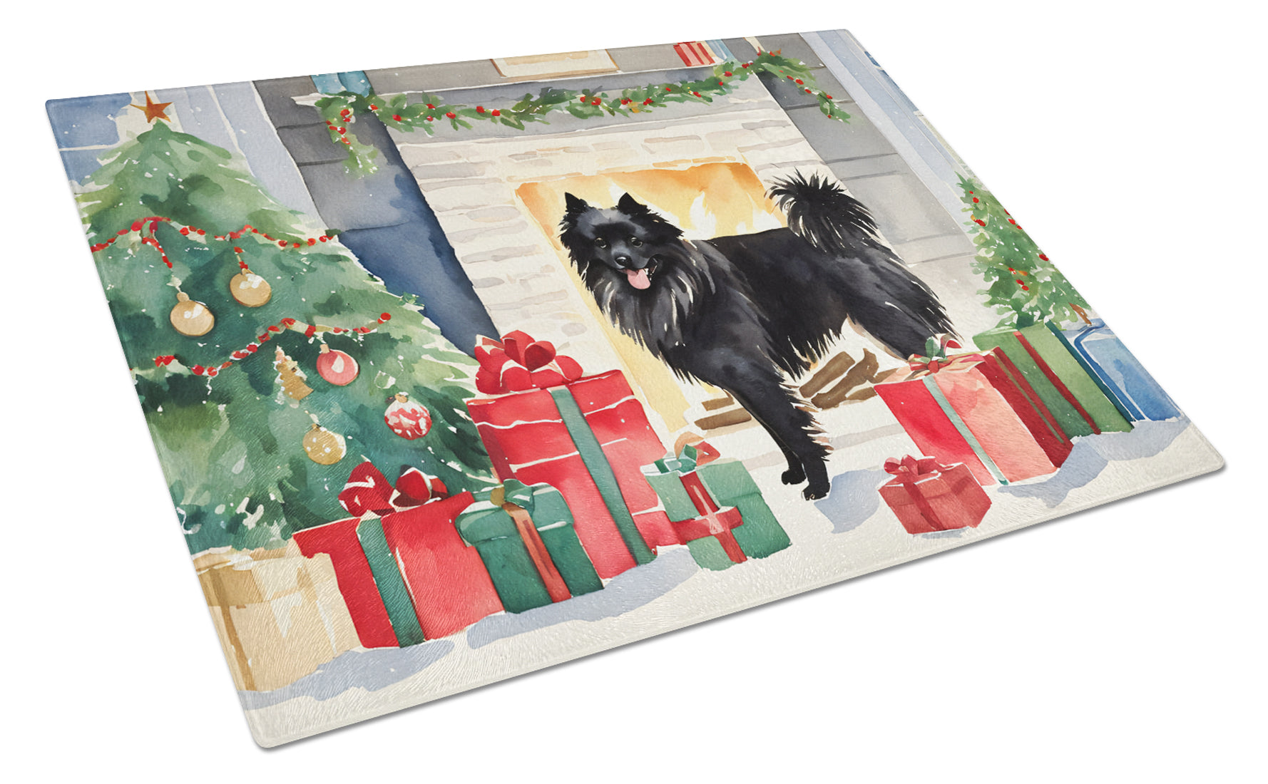 German Spitz Cozy Christmas Glass Cutting Board