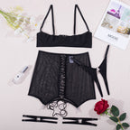 Black Sheer Lace Lingerie Set with Back Tie LS1527