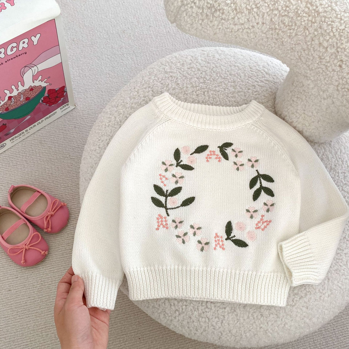 Embroidered Flower Knitted Pullover Top for Girls | Streetwear