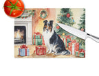 Collie Cozy Christmas Glass Cutting Board