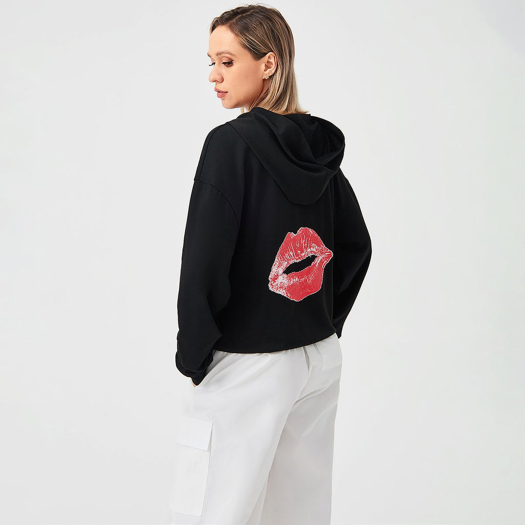 Red Lip Print Stylish Loose-Fitting Hoodie | Streetwear