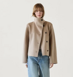 Wool Blend Turtleneck Coat Single Breasted Casual