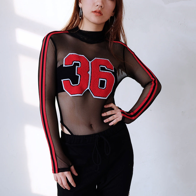 Sheer Mesh Bodysuit Top, Sexy Layering Shirt