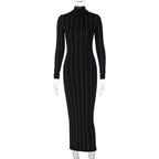Elegant Rhinestone Slim Fit Turtleneck Dress for Ladies