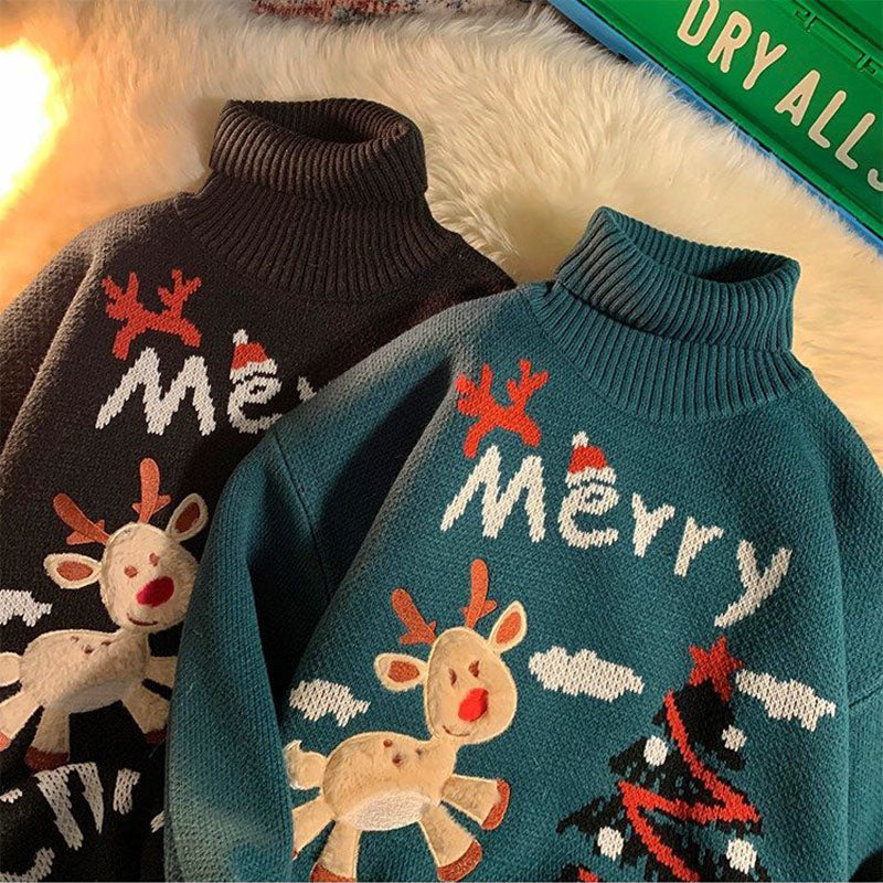 Women's Winter Christmas High Neck Knitted Sweater
