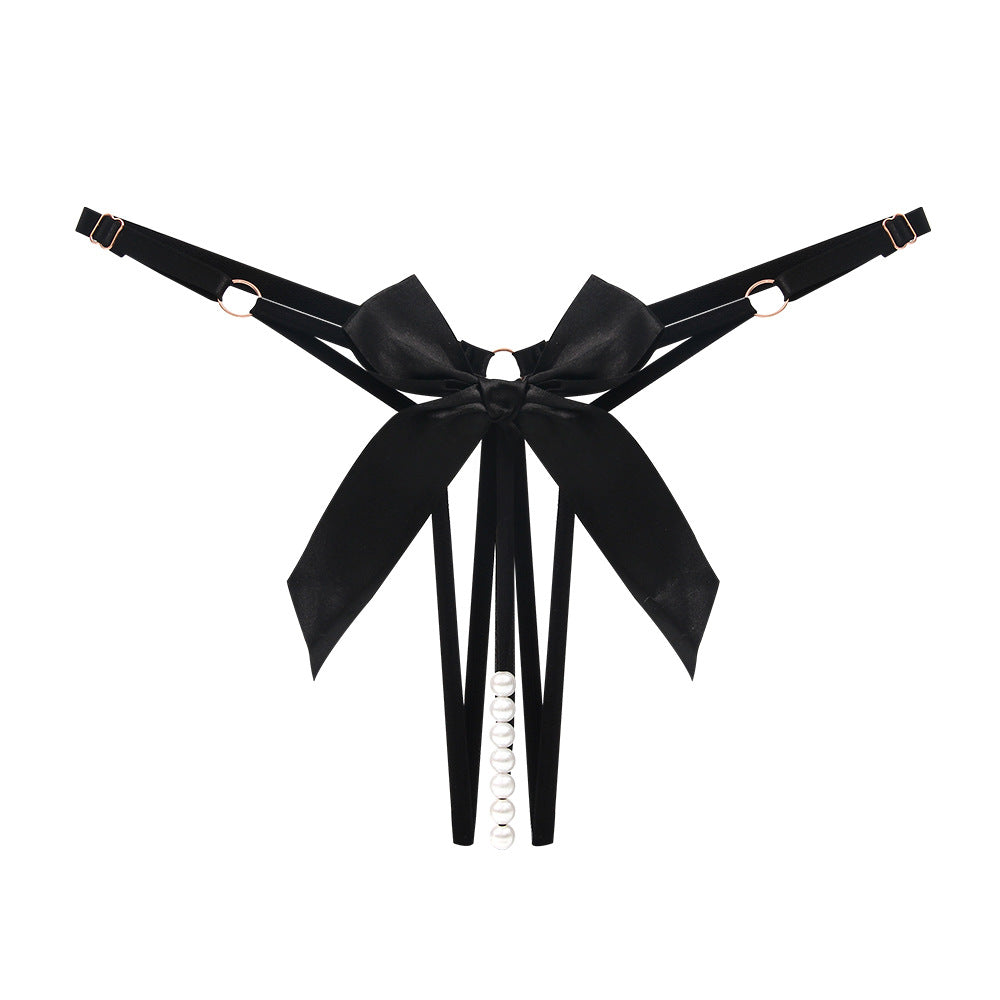 Women's Sexy Open Crotch Thong with Pearl Massage