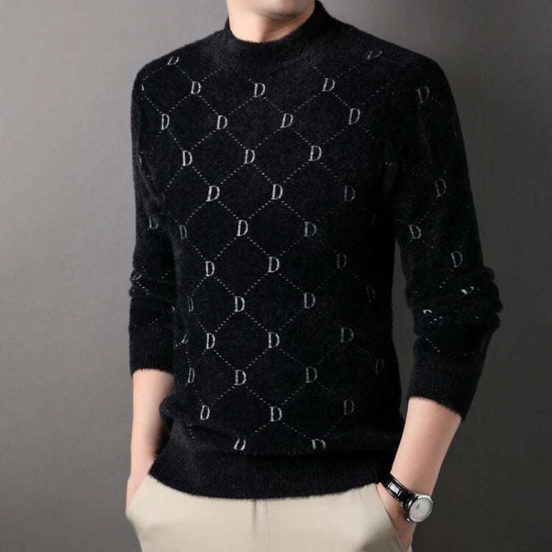 Luxury Men's Velvet Scarf with Cross Letter Collar