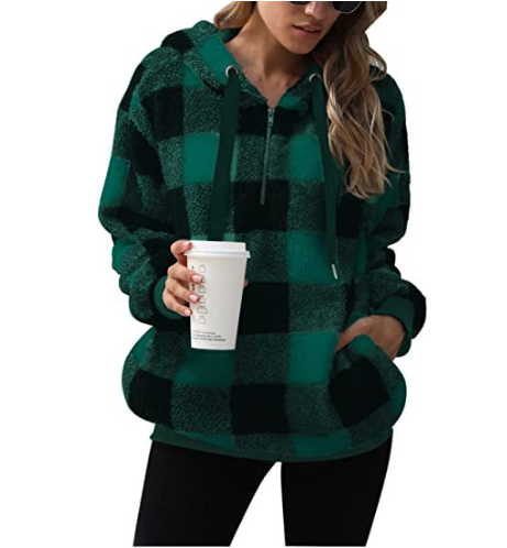Women's Plaid Long-sleeved Hooded Plush Sweater
