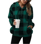 Women's Plaid Long-sleeved Hooded Plush Sweater