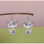 Colorful Painted Cat Drop Earrings