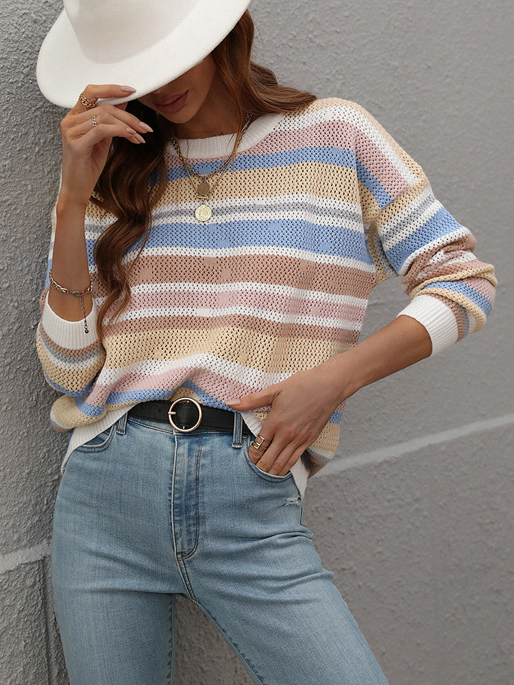 Fitshinling Striped Vintage Knit Sweater for Women