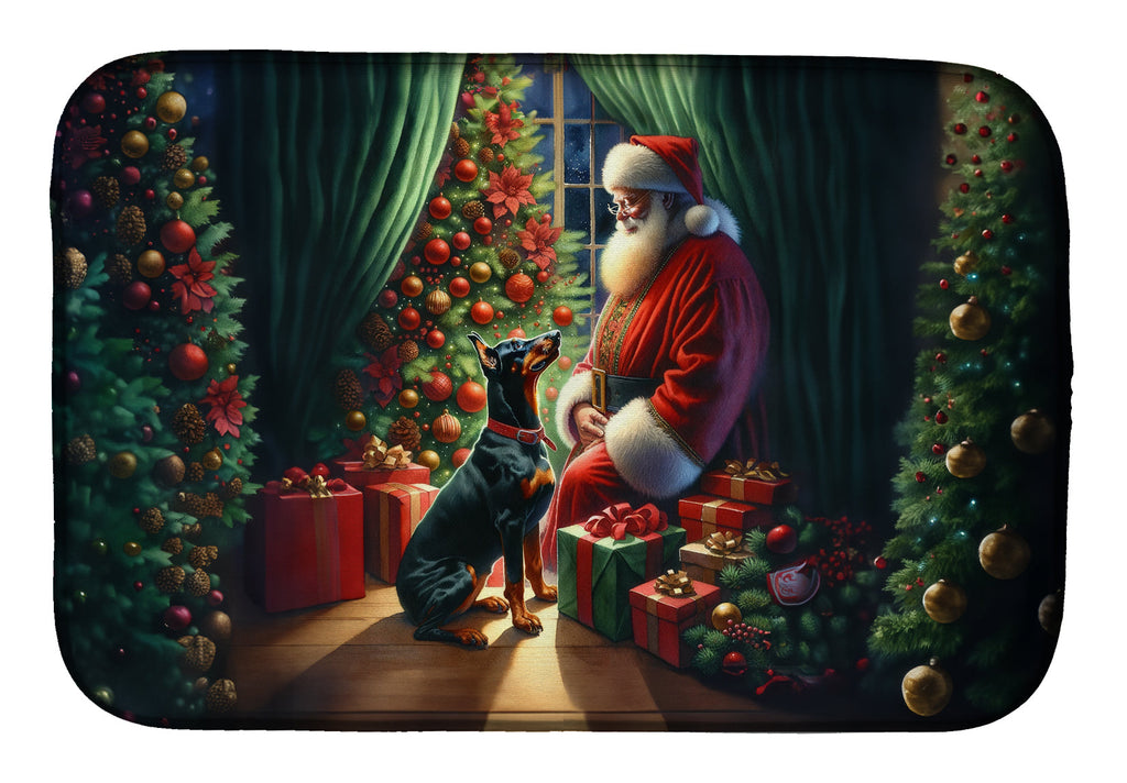 Doberman Pinscher and Santa Claus Dish Drying Mat