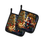 Old English Sheepdog and Santa Claus Pair of Pot Holders