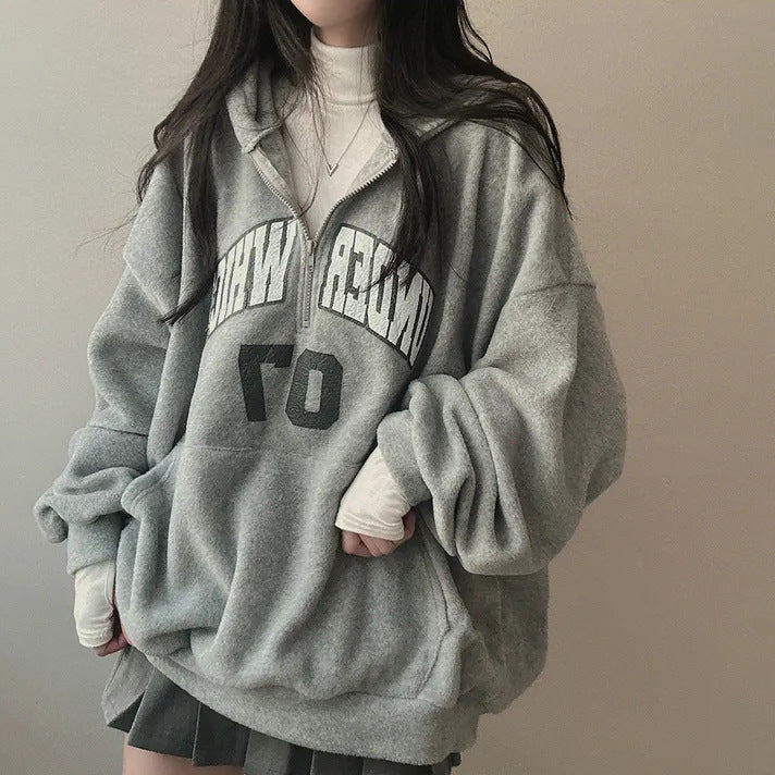 Fleece-lined Women's Zipper Hooded Sweater