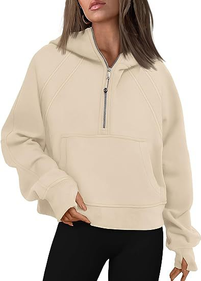 Women's Fashion Simple Half Zipper Hooded Sweatshirt Loose Sweater | Streetwear