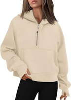Women's Fashion Simple Half Zipper Hooded Sweatshirt Loose Sweater | Streetwear