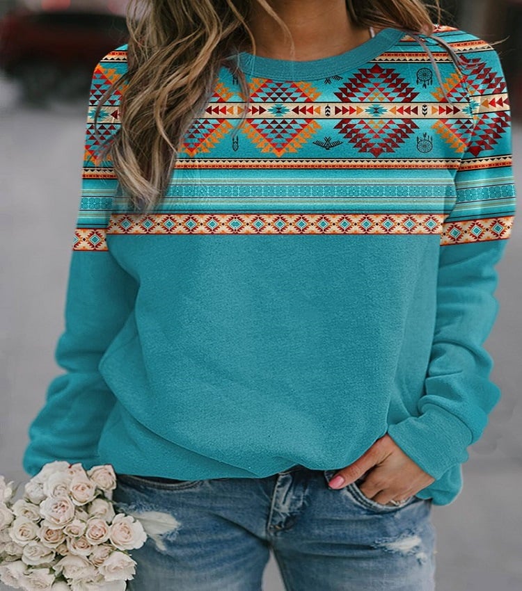 Retro Western Ethnic Geometric Print Women's Sweatshirt | Streetwear