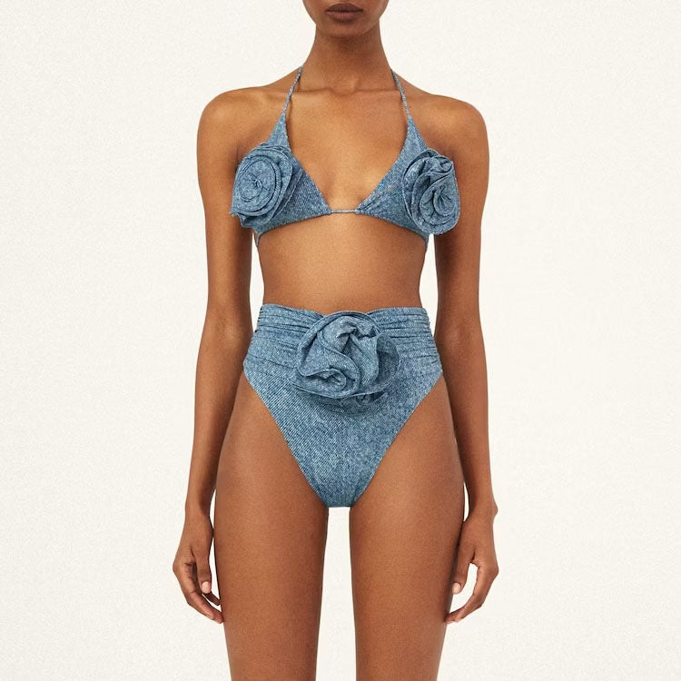 2024 Women's 3D Floral Neck Tie Sexy Bikini Set