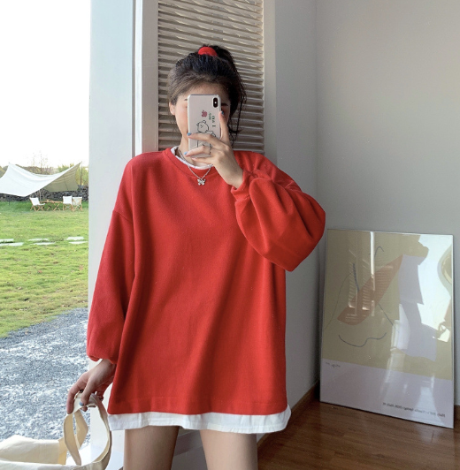 Solid Color Round Neck Long Sleeve Sweater for Women